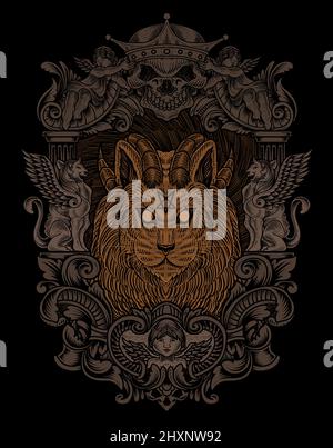 illustration vintage démon chat avec style gravure Illustration de Vecteur