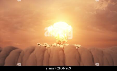 3d rendu d'explosion massive de bombe nucléaire avec aspect de film Banque D'Images