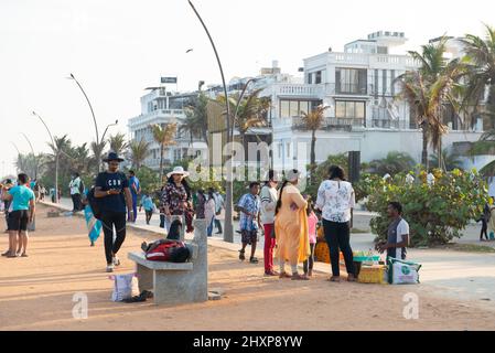 Pondichéry, Inde - 12 mars 2022 : la Promenade au bord de la mer Banque D'Images