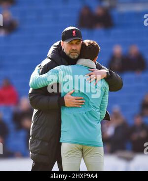 Jurgen Klopp, responsable de Liverpool, avant le match de la Premier League entre Brighton et Hove Albion et Liverpool au stade American Express de Brighton, Royaume-Uni - 12th mars 2022 usage éditorial exclusif. Pas de merchandising. Pour les images de football, les restrictions FA et Premier League s'appliquent inc. Aucune utilisation Internet/mobile sans licence FAPL - pour plus de détails, contactez football Dataco Banque D'Images