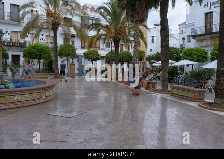 Fontaine, Plaza de España, Vejer de la Frontera, Andalousie, Espagne Banque D'Images