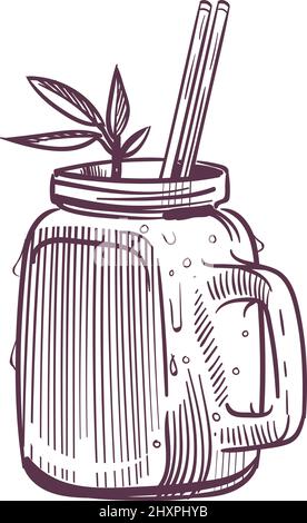 Buvez dans un pot en verre. Gravure de rafraîchissement saine Illustration de Vecteur