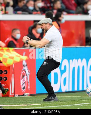 Leverkusen/Allemagne. 13th mars 2022, entraîneur de jubilation finale Steffen BAUMGART (K) Soccer 1st Bundesliga, 26th Match day, Bayer 04 Leverkusen (LEV) - FC Cologne (K) 0: 1, le 13th mars 2022 à Leverkusen/Allemagne. #DFL les règlements interdisent toute utilisation de photographies comme séquences d'images et/ou quasi-vidéo # Â Banque D'Images