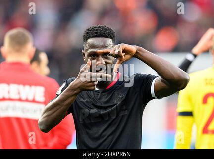 Leverkusen/Allemagne. 13th mars 2022, dernière jubilation Kingsley SCHINDLER (K) Gesture, Gesture Soccer 1st Bundesliga, 26th match day, Bayer 04 Leverkusen (LEV) - FC Cologne (K) 0: 1, le 13th mars 2022 à Leverkusen/Allemagne. #DFL les règlements interdisent toute utilisation de photographies comme séquences d'images et/ou quasi-vidéo # Â Banque D'Images