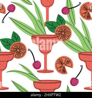 Motif sans couture - cocktail de bar avec illustration des fruits. Garniture de cocktail. Illustration de Vecteur
