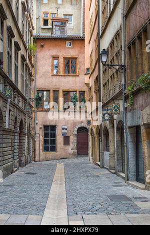 La rue Juiverie, Quartier Saint Jean, UNESCO World Heritage Site, Vieux Lyon, Rhône Alpes, France Banque D'Images