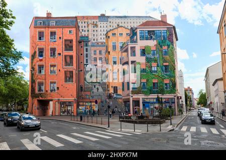 Mur des Canuts ou mur de la travailleurs de la soie, La Croix Rousse, Lyon, Rhône Alpes, France Banque D'Images