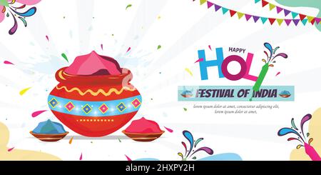Illustration du festival Happy Holi dans le fond des couleurs. Poudre, bannière, affiche, créatif, circulaire Illustration de Vecteur