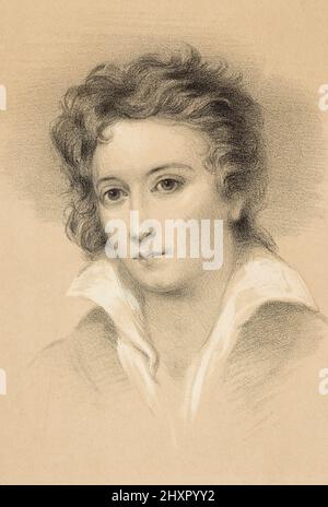 Percy Byshe Shelley, 1792 – 1822. Poète anglais, dramaturge, essayiste, romancier. Après un travail de J.A. Vinter de la peinture par Alfred Clint. Banque D'Images