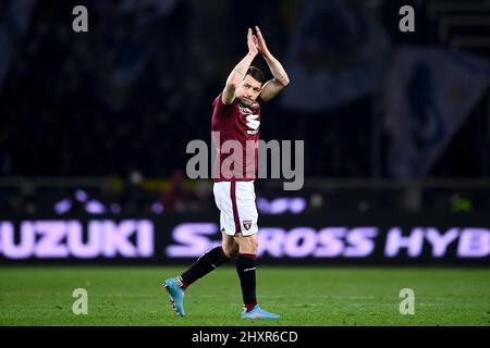 Turin, Italie. 13 mars 2022. Andrea Belotti de Torino FC gestes pendant la série Un match de football entre Torino FC et FC Internazionale. Credit: Nicolò Campo/Alay Live News Banque D'Images