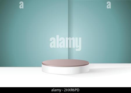 Fond de mur turquoise scène vide modèle d'affichage de présentation avec plancher blanc et podium de piédestal rond pour produits de bain et de beauté. Vecteur il Illustration de Vecteur