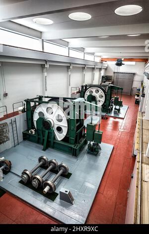 France, Saint-Louis-Artzwiller, l'ascenseur sur une rampe inclinée, la salle des machines. Banque D'Images