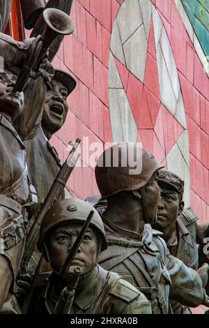 Sculpture de Propagand sur le monument de Mansudae, Pyongyang Banque D'Images