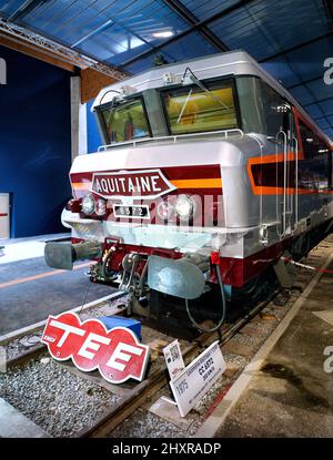 France, Mulhouse, Bas Rhin, la Cité du train, la locomotive électrique Trans Europ Express alias l'Aquitaine reliant Paris à Bordeaux. Banque D'Images