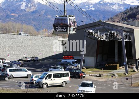 Point de passage des télécabines, Saint-Gervais - le Bettex. Saint-Gervais-les-bains. Haute-Savoie. Auvergne-Rhône-Alpes. Haute-Savoie. France. Banque D'Images