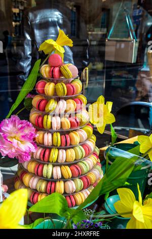 Tour de macarons colorés au Fitzbillies Cafe de Cambridge, Royaume-Uni Banque D'Images