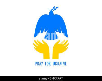 Oiseau volant, colombe comme un symbole de paix. Support Ukraine, Stand with Ukraine bannière et affiche en jaune et bleu couleurs Illustration de Vecteur