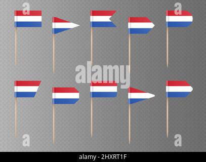 Drapeaux de cure-dents néerlandais isolés sur fond transparent foncé. Illustration de Vecteur