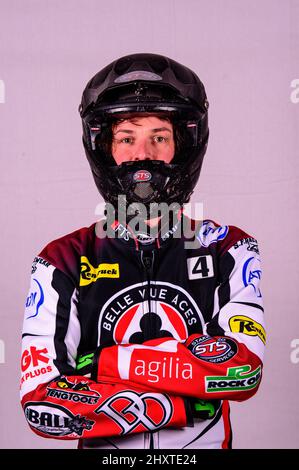 MANCHESTER, ROYAUME-UNI. 14th MARS Charles Wright - Belle vue 'ATPI' Aces pendant la Belle vue Speedway Media Day au National Speedway Stadium, Manchester, le lundi 14th mars 2022. (Crédit : Ian Charles | MI News) Banque D'Images