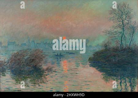 Soleil couchant sur la seine à Lavacourt huile sur toile par l'impressionniste Claude Monet créé en 1880 Banque D'Images