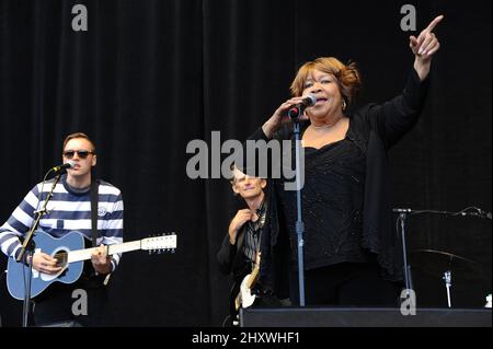 Mavis Staples, Win Butler, Arcade Fire au festival de musique et d'arts Outside Lands qui a eu lieu à l'intérieur du Golden Gate Park, San Francisco. Banque D'Images