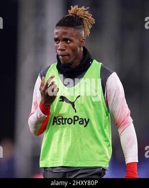 Wilfried Zaha du Crystal Palace avant le match de la Premier League à Selhurst Park, Londres. Date de la photo: Lundi 14 mars 2022. Banque D'Images