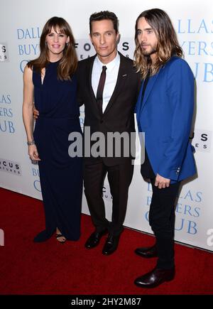 Matthew McConaughey, Jennifer Garner, Jared Leto arrive à la première du 'danlas Buyers Club' à Los Angeles, Californie. Banque D'Images