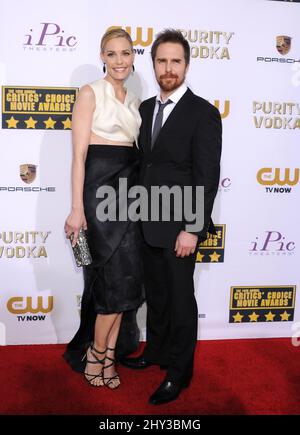 Leslie Bibb, Sam Rockwell participant aux Prix annuels du film le choix des critiques 19th, qui se tiennent au Barker Hangar à Los Angeles, aux États-Unis. Banque D'Images