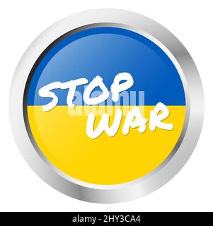 illustration vectorielle eps avec bouton rond avec couleurs pays ukraine et texte blanc STOP WAR for Conflict with russia 2022 Illustration de Vecteur