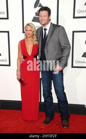 Blake Shelton, Miranda Lambert, arrive aux GRAMMY Awards 56th annuels au Staples Center le dimanche 26 janvier 2014, à Los Angeles. Banque D'Images