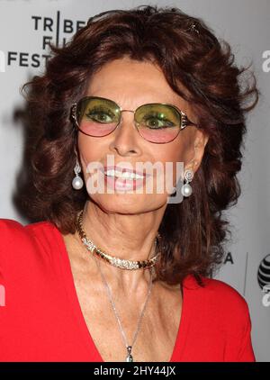 Sophia Loren arrive pour la projection de la voix humaine lors du Tribeca film Festival 2014 au AMC Loews Village 7 le lundi 21 avril 2014 à New York. Banque D'Images