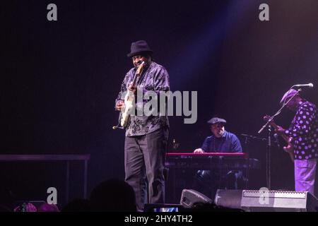 Le guitariste américain Ric Hall et le claviériste Marty Sammon se présentant avec le groupe droit Damn de Buddy Guy à la salle Pleyel, Paris, France, le 6 novembre 2018. Banque D'Images