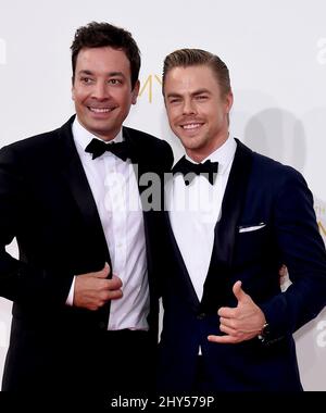 Jimmy Fallon et Derek Hough arrivent aux EMMY Awards 2014, Nokia Live, Los Angeles. Banque D'Images