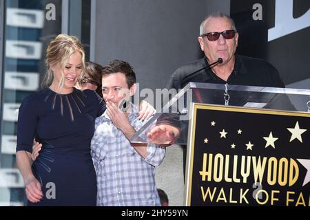 Christina Applegate, David Faustino et Ed O'Neill assistent à la cérémonie en l'honneur de Katey Sagal avec une étoile sur le Hollywood Walk of Fame, à Hollywood, Californie, le 9 septembre 2014. Banque D'Images