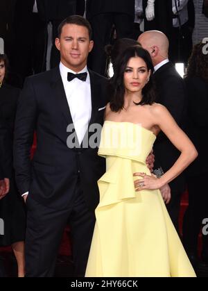 Channing Tatum et Jenna Dewan Tatum arrivent pour les Golden Globe Awards 72nd qui se tiennent à l'hôtel Beverly Hilton. Banque D'Images