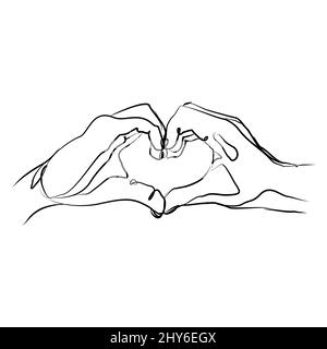 illustration vectorielle d'un doigt formant un symbole de coeur. esquisse dessinée à la main Illustration de Vecteur