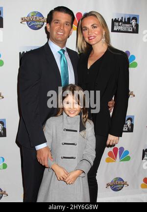 Donald Trump Jr., Vanessa Haydon et sa fille Kai Trump assistent à la finale en direct de la finale du salon « The Celebrity Apprentice » qui s'est tenue à la Trump Tower à New York, aux États-Unis. Banque D'Images