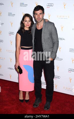 Tatiana Maslany et Tom Cullen arrivent à la réception des artistes nominés Emmy Awards 67th de l'Académie de télévision, qui s'est tenue à Spectra par Wolfgang Puck au Pacific Design Center Banque D'Images