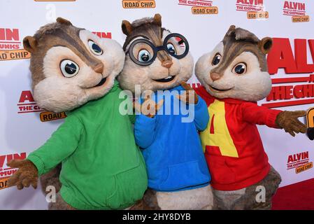 Theodore, Alvin et Simon 'Alvin et les Chipmunks: The Road Chip' Los Angeles première tenue au théâtre Zanuck sur le Fox Lot. Banque D'Images