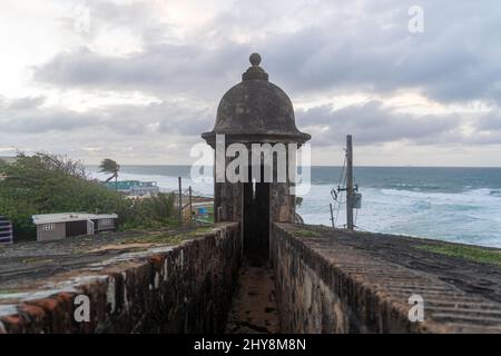 Tourelle au Castillo San Cristobal à San Juan, Porto Rico Banque D'Images