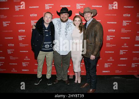 Pat Healy, Michael Villar, Ashley Bell, James Landry Hebert assister à la première du parc carnage au Sundance film Festival 2016, au Library Theatre de Park City, Utah. Banque D'Images