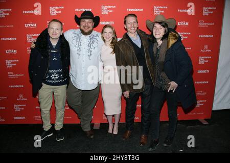 Pat Healy, Michael Villar, Ashley Bell, James Landry Hebert, Mickey Keating assister à la première du carnage Park au Sundance film Festival 2016, au Library Theatre de Park City, Utah. Banque D'Images