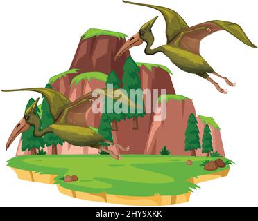 Scène avec des ptérosaures de vol illustration Illustration de Vecteur