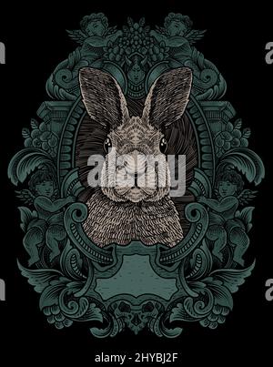 illustration lapin vintage avec style gravure Illustration de Vecteur
