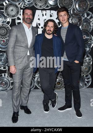 Jon Hamm, Edgar Wright et Ansel Elgort assistent à une photo pour le Baby Driver de TriStar Pictures au CinemaCon 2017, à Las Vegas, Nevada Banque D'Images