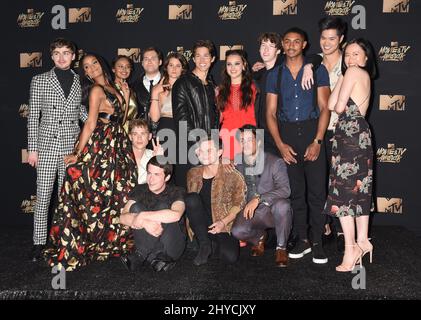 Dylan Minnette et la distribution de 13 raisons Pourquoi dans la salle de presse aux MTV film and TV Awards 2017 qui se tiennent au Shrine Auditorium à Los Angeles, Etats-Unis Banque D'Images