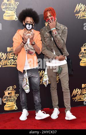 Ayo et Teo arrivent pour les MTV Movie and TV Awards 2017 qui se tiennent au Shrine Auditorium de Los Angeles, aux États-Unis Banque D'Images