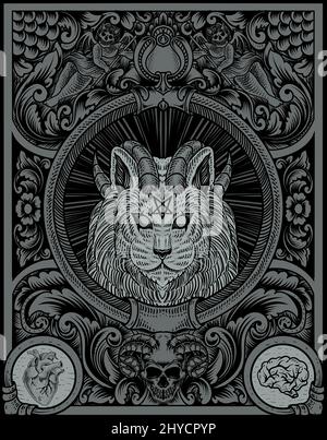 illustration vintage démon chat avec style gravure Illustration de Vecteur
