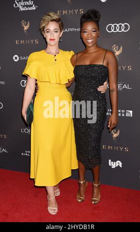 Samira Wiley et Lauren Morelli participant à la réception des artistes interprètes nominés aux Emmy Awards 69th qui s'est tenue au Wallis Annenberg Centre for Performing Arts Banque D'Images