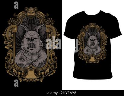 illustration cochon psychopathe vintage avec style gravure Illustration de Vecteur